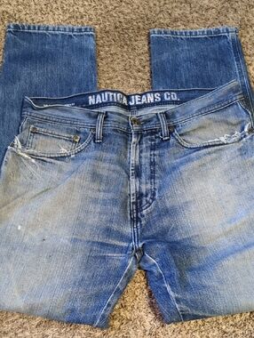 Nautica Men’s Distressed Blue Straight Jeans